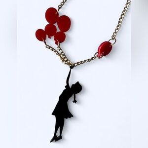 Banksy Womens Red Balloon Girl Necklace Graffiti Artist Contemporary Jewelry